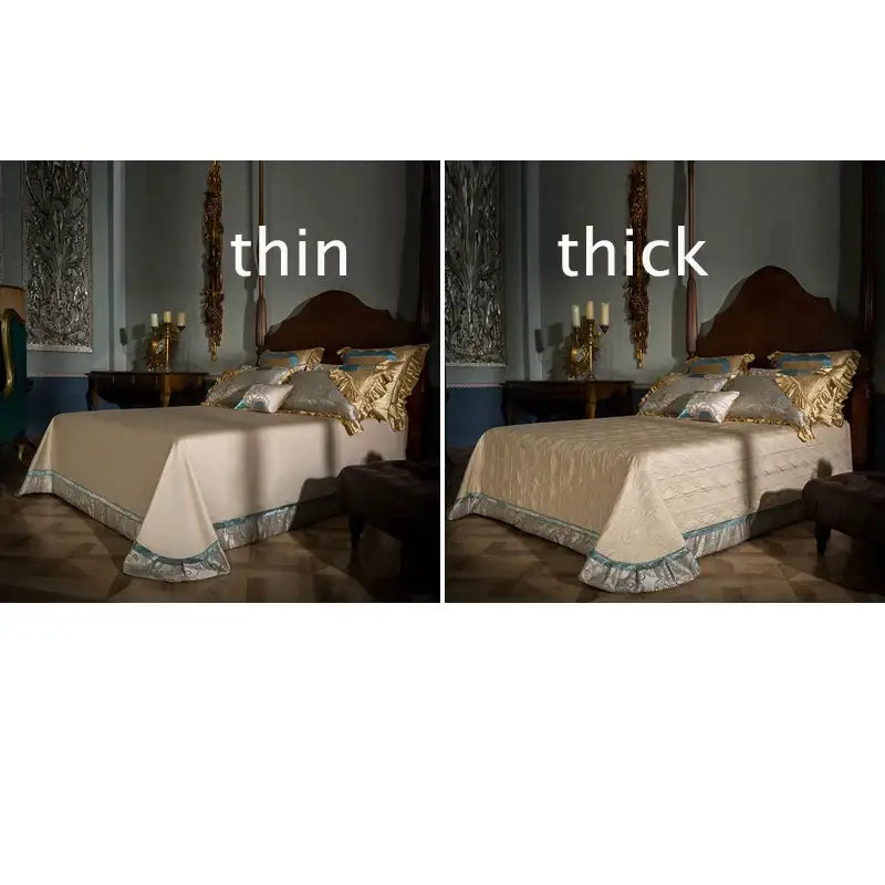 Teal & gold embroidered 200s egyptian cotton bedding set bedroom