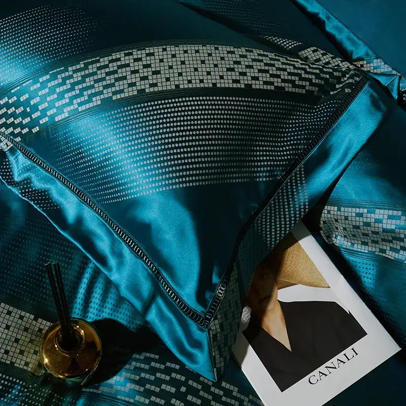 Teal & silver geometric 1000tc egyptian cotton bedding set bedroom