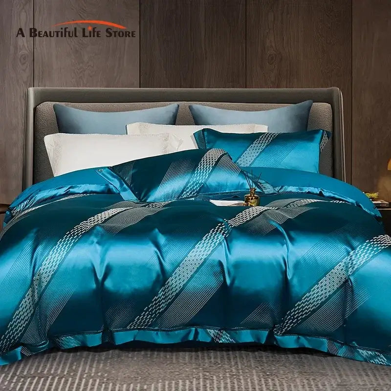 Teal & silver geometric 1000tc egyptian cotton bedding set bedroom