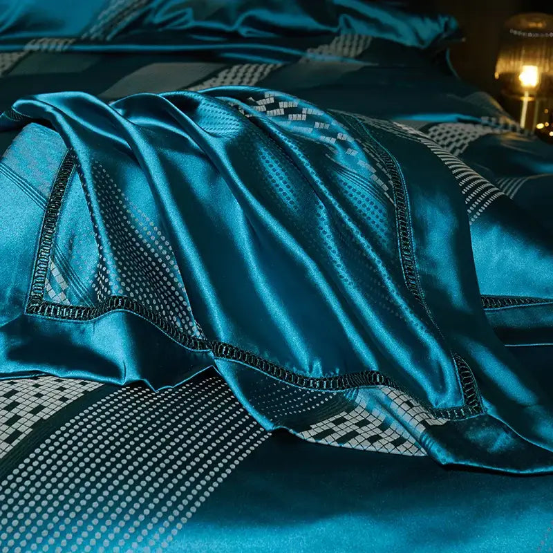 Teal & silver geometric 1000tc egyptian cotton bedding set bedroom