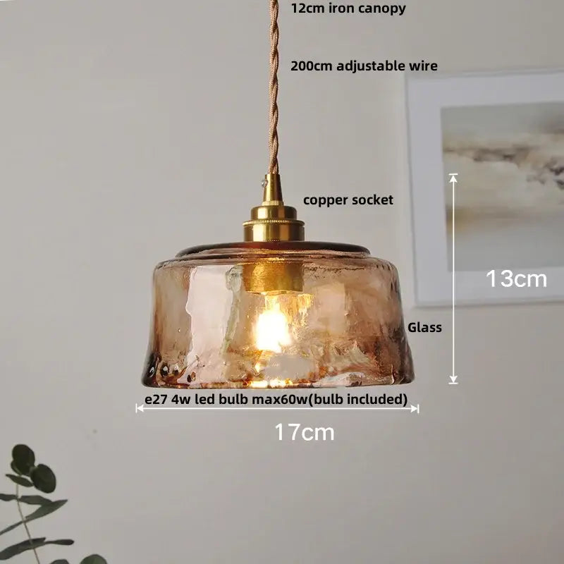 DecorBites™ Amber Glass Pendant Light with Adjustable Wire for Dining Room and Kitchen