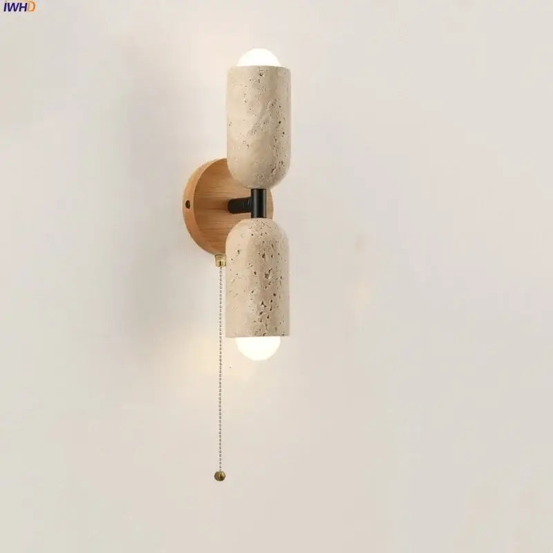 Textured beige concrete and wood led wall light bedroom sconce