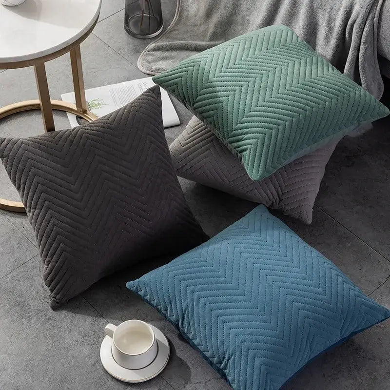 Textured chevron teal and blue cushion cover set living room decor