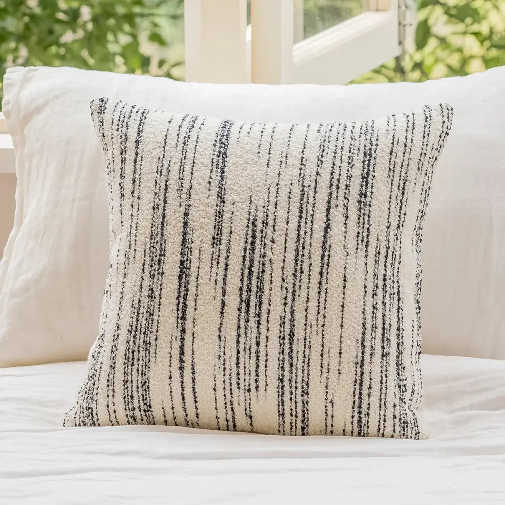 Textured cream & black comfort woolen pillow cover living room