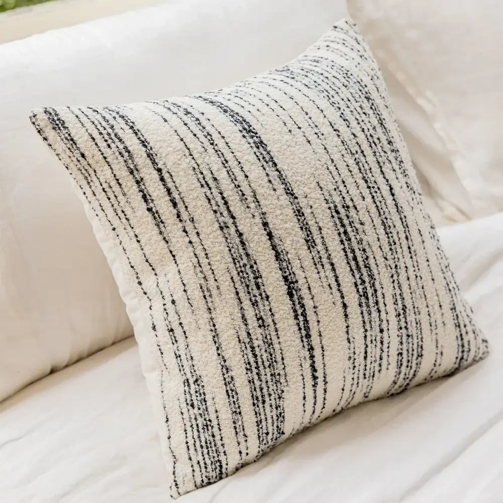 Textured cream & black comfort woolen pillow cover living room