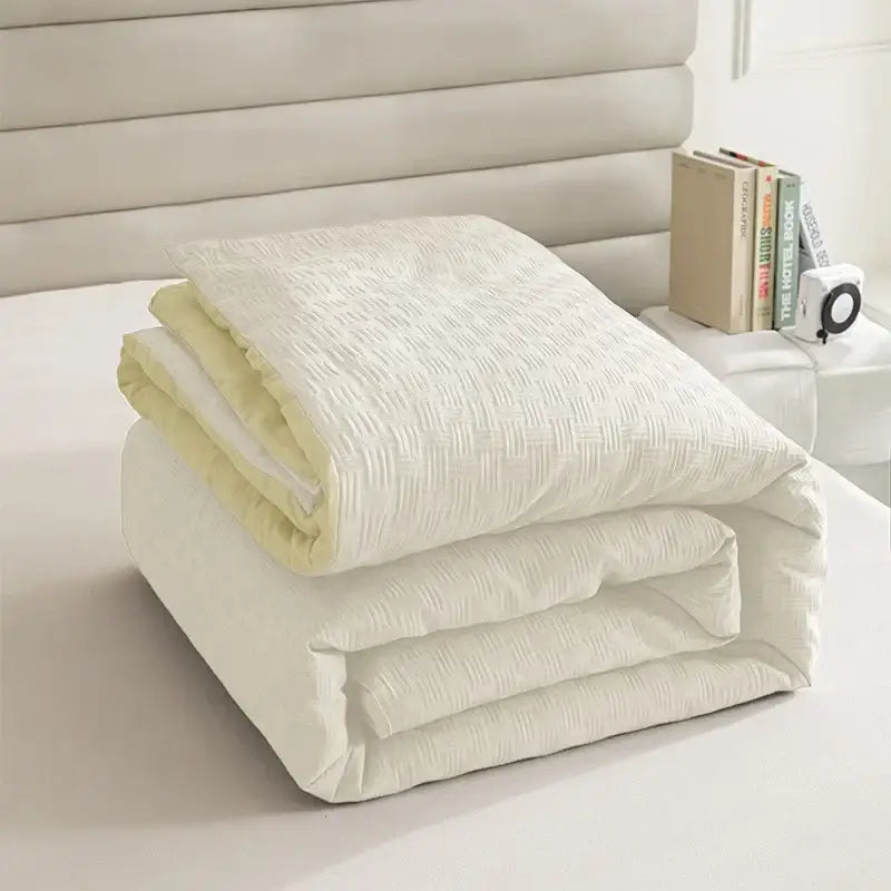 Textured cream & pale yellow pillowcase quilt set bedroom bedding