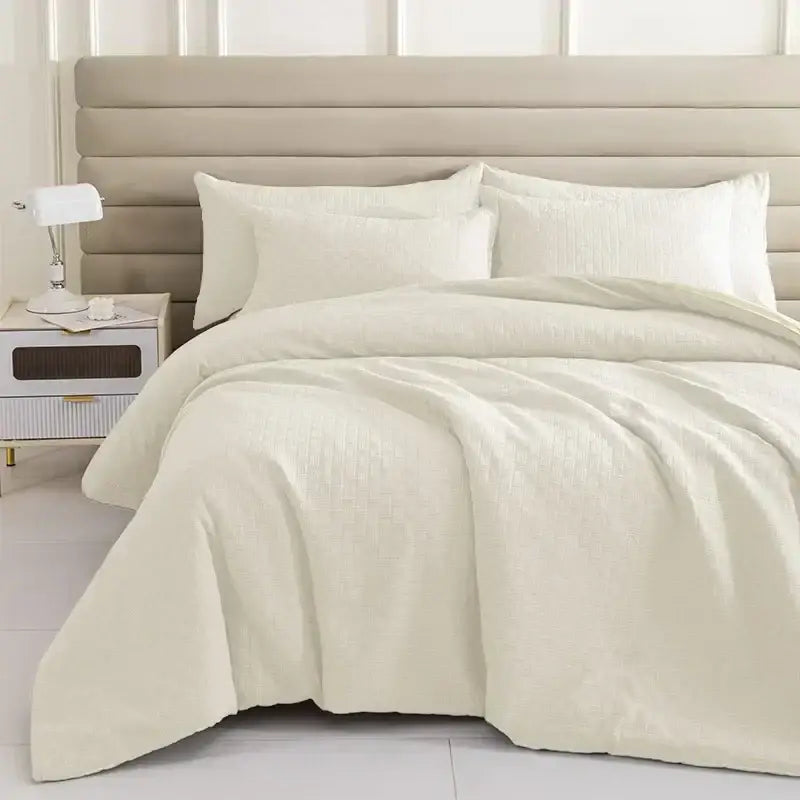 Textured cream & pale yellow pillowcase quilt set bedroom bedding