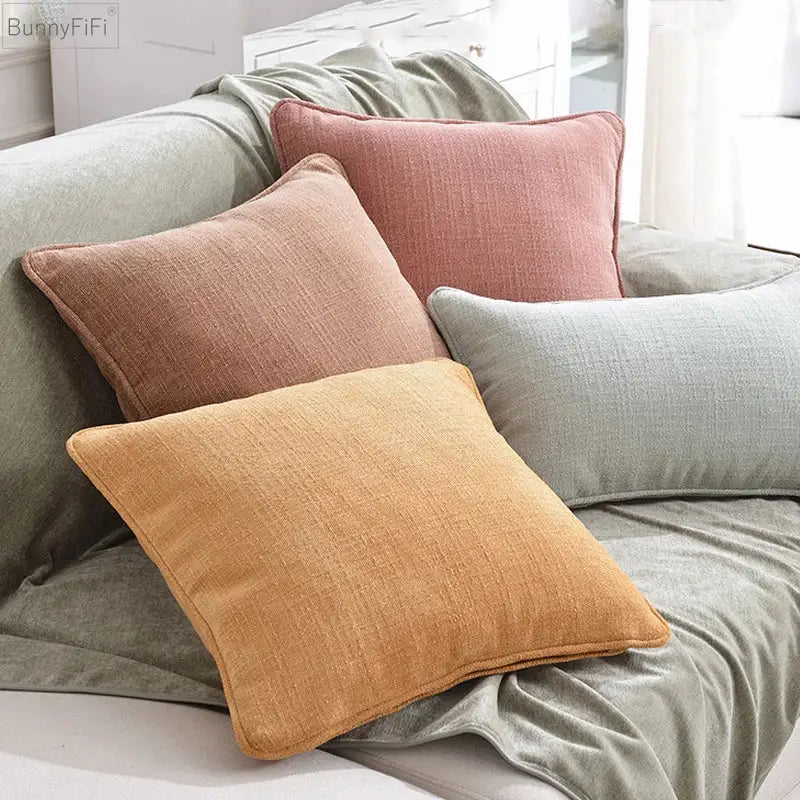 Textured earthy tones cotton linen pillow cover set living room