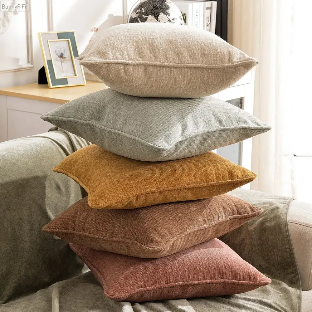 Textured earthy tones cotton linen pillow cover set living room