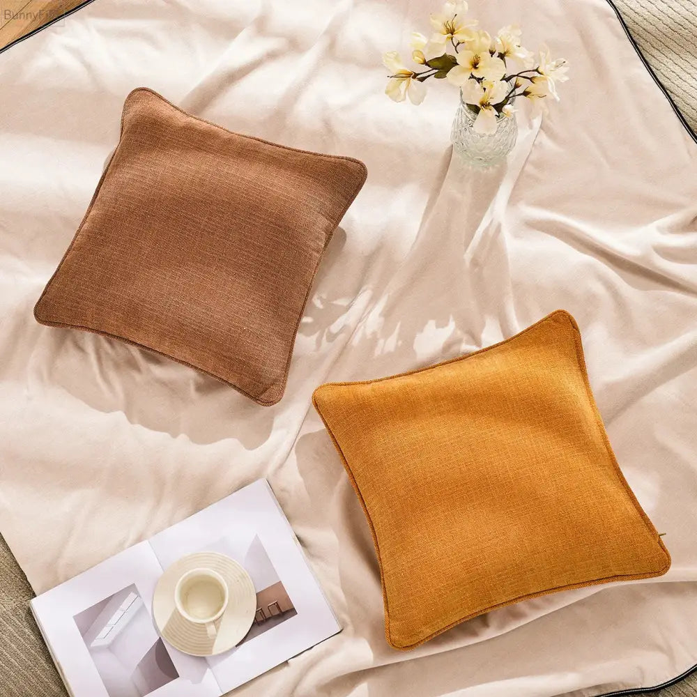 Textured earthy tones cotton linen pillow cover set living room