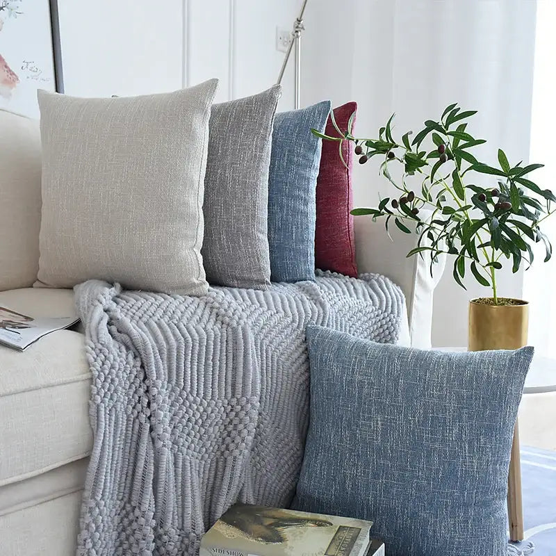 Textured linen cotton throw pillowcase for living room decor