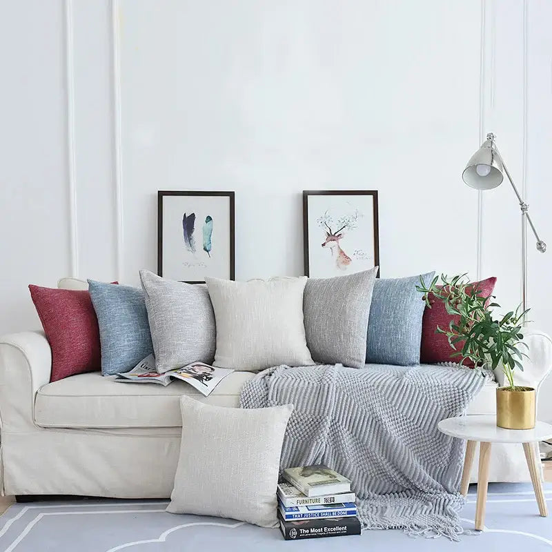 Textured linen cotton throw pillowcase for living room decor