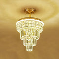 Tiered gold and optical crystal foyer chandelier