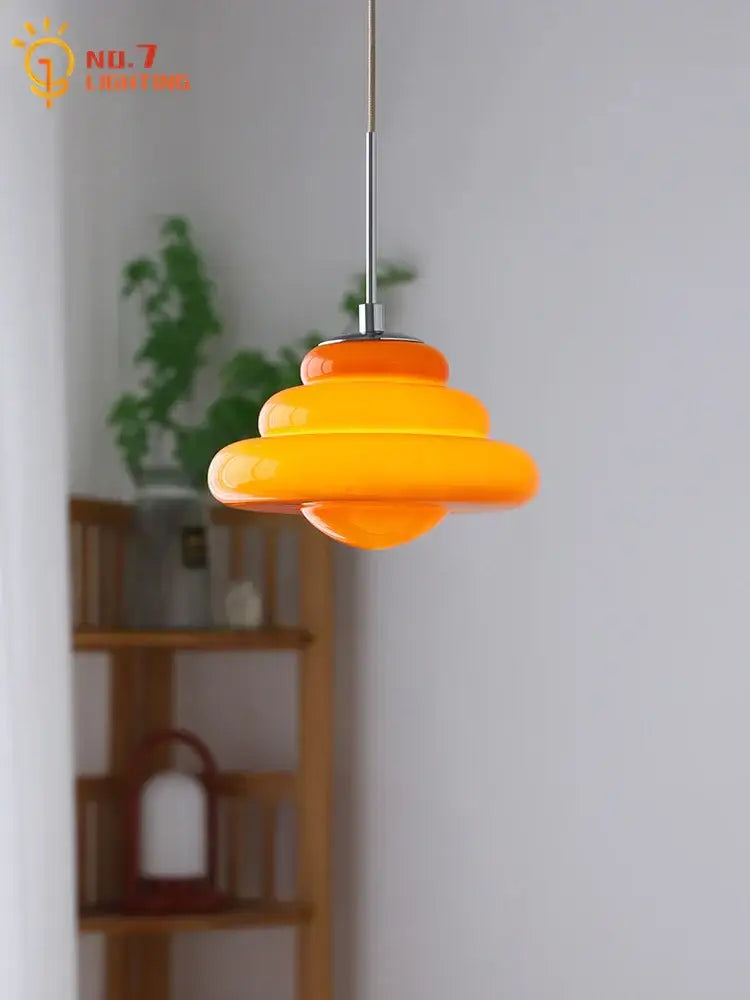 Tiered orange decorbites cream glass pendant lights for kitchen