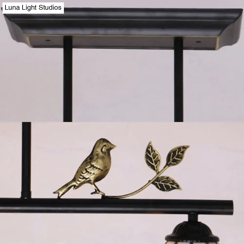 DecorBites™ Tiffany Style Dome Shade Island Lighting - 3-Head Antique Brass/Black Hanging Lamp with Bird Accent