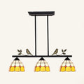 DecorBites™ Tiffany Style Dome Shade Island Lighting - 3-Head Antique Brass/Black Hanging Lamp with Bird Accent
