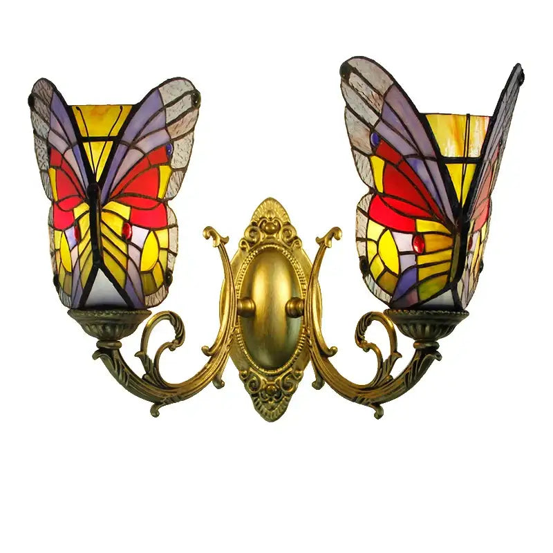 Tiffany butterfly glass sconces brass led wall lamps bedroom