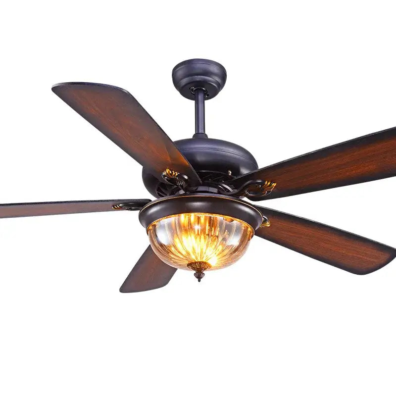 Tiffany stained glass brown wood ceiling fan light living room