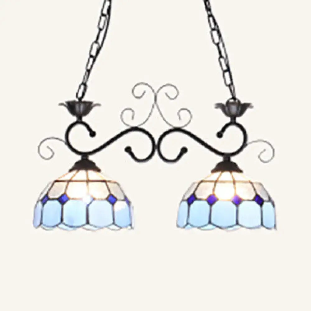 DecorBites™ Stunning Tiffany-Style Island Pendant Light - Domed Stainless Glass, 2 Lights - Black/Blue/White - Ideal for Dining Room