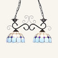 DecorBites™ Stunning Tiffany-Style Island Pendant Light - Domed Stainless Glass, 2 Lights - Black/Blue/White - Ideal for Dining Room