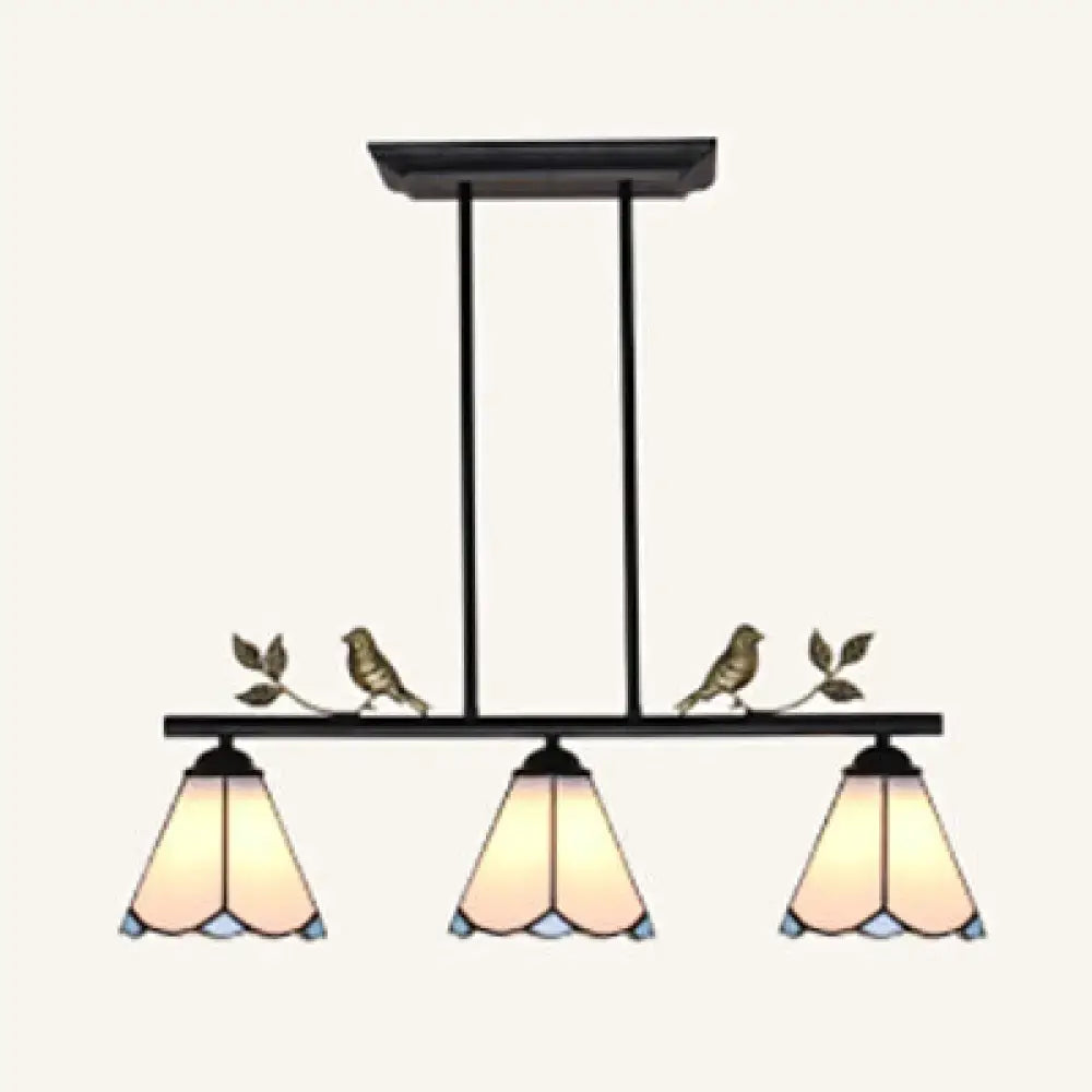 DecorBites™ Tiffany Style Conic Island Pendant Light - Stainless Glass with Bird Decoration