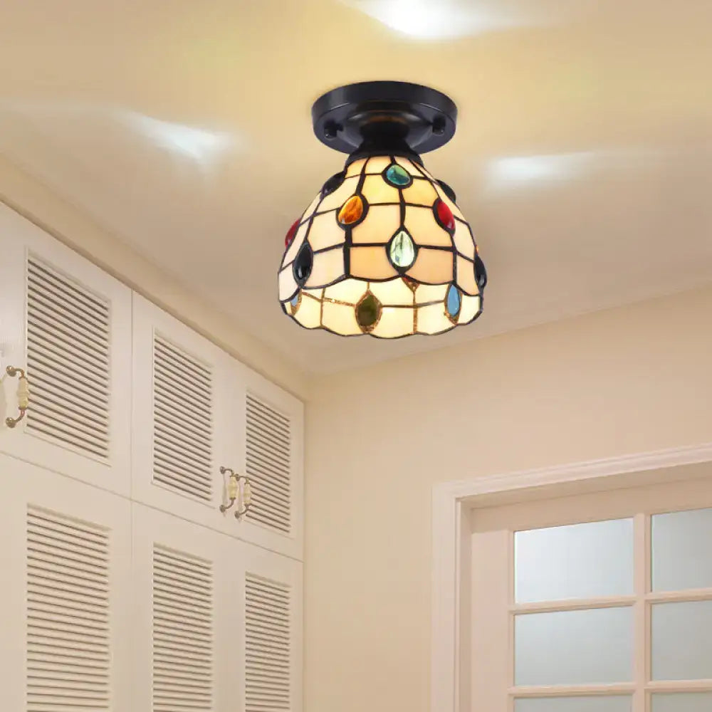 Tiffany style white mosaic shaded semi flush mount bedroom light