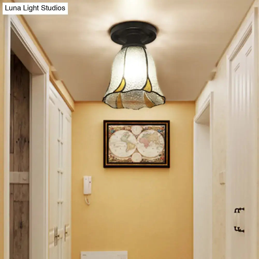 Tiffany style white mosaic shaded semi flush mount bedroom light