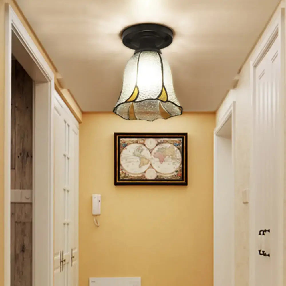 Tiffany style white mosaic shaded semi flush mount bedroom light
