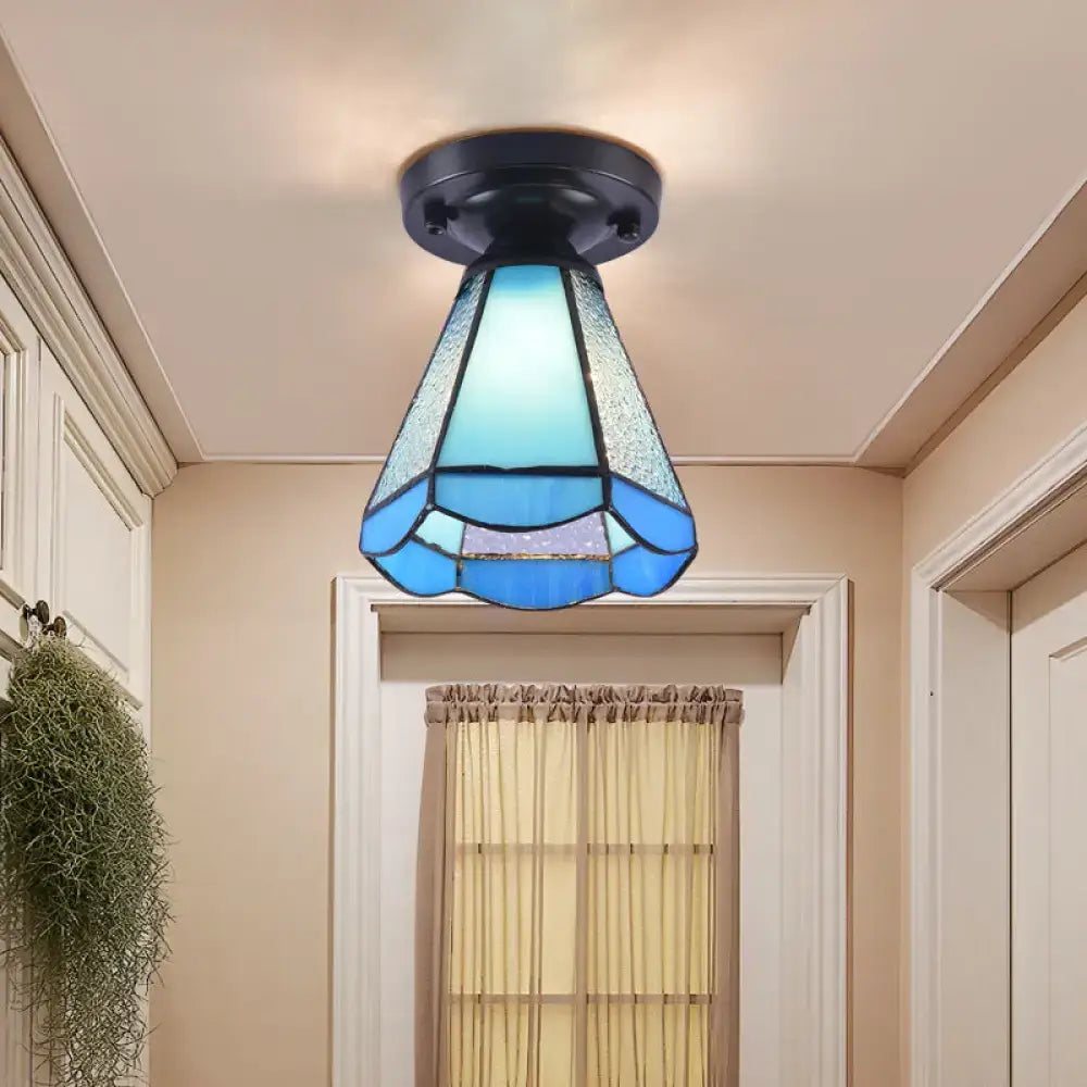 Tiffany style white mosaic shaded semi flush mount bedroom light