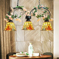 DecorBites™ Yellow Bell Shade Island Pendant Light - Tiffany Style 3-Head Stainless Art Glass Chandelier Lamp for Restaurants