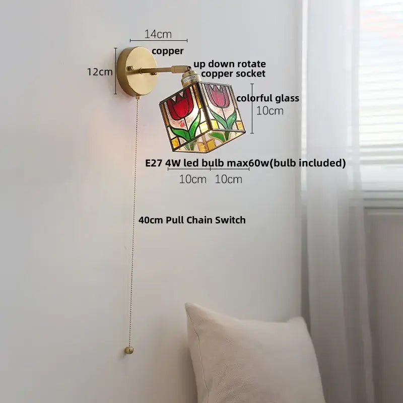 DecorBites™ Colorful Square Glass LED Wall Lights with Pull Chain Switch, Tiffany Style