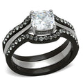 TK1343 - Two-Tone IP Black Stainless Steel Ring with AAA Grade CZ  in Clear