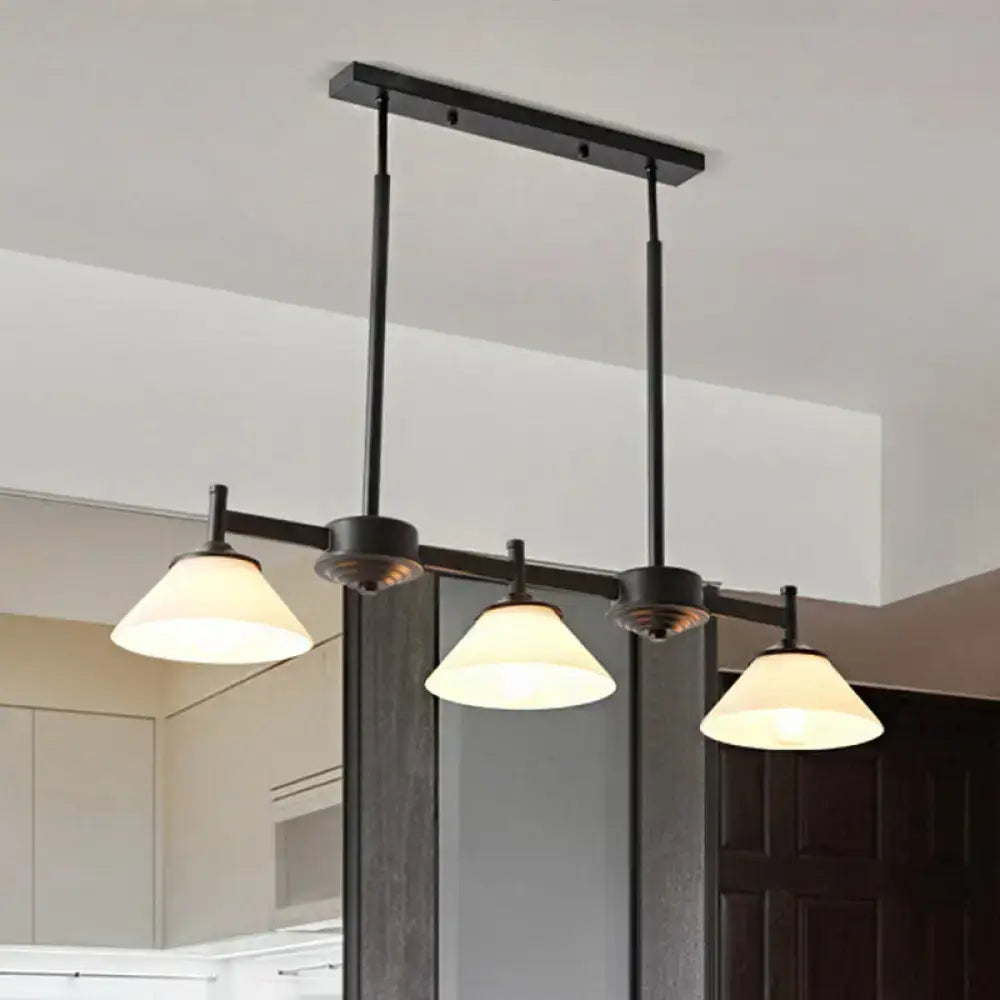 DecorBites™ Traditional Black Island Light Fixture with 3 Frosted Glass Cone Pendants