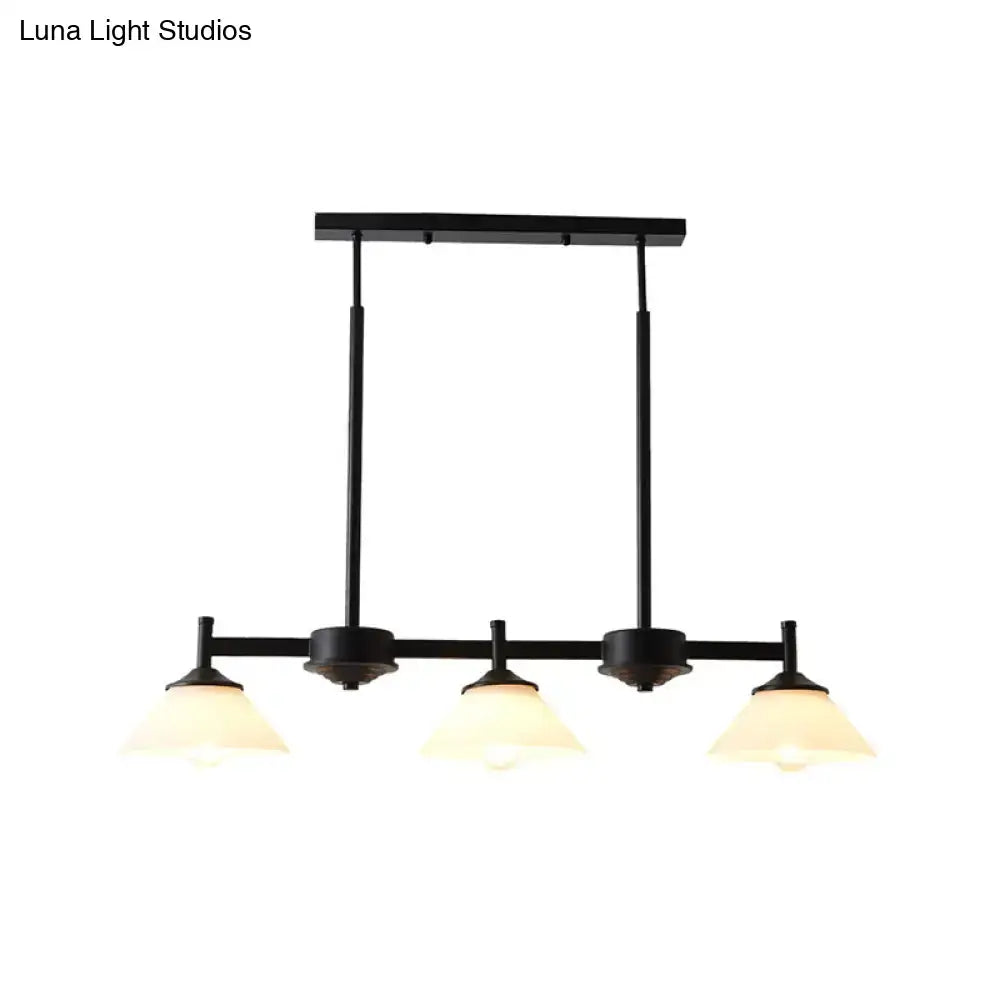 DecorBites™ Traditional Black Island Light Fixture with 3 Frosted Glass Cone Pendants