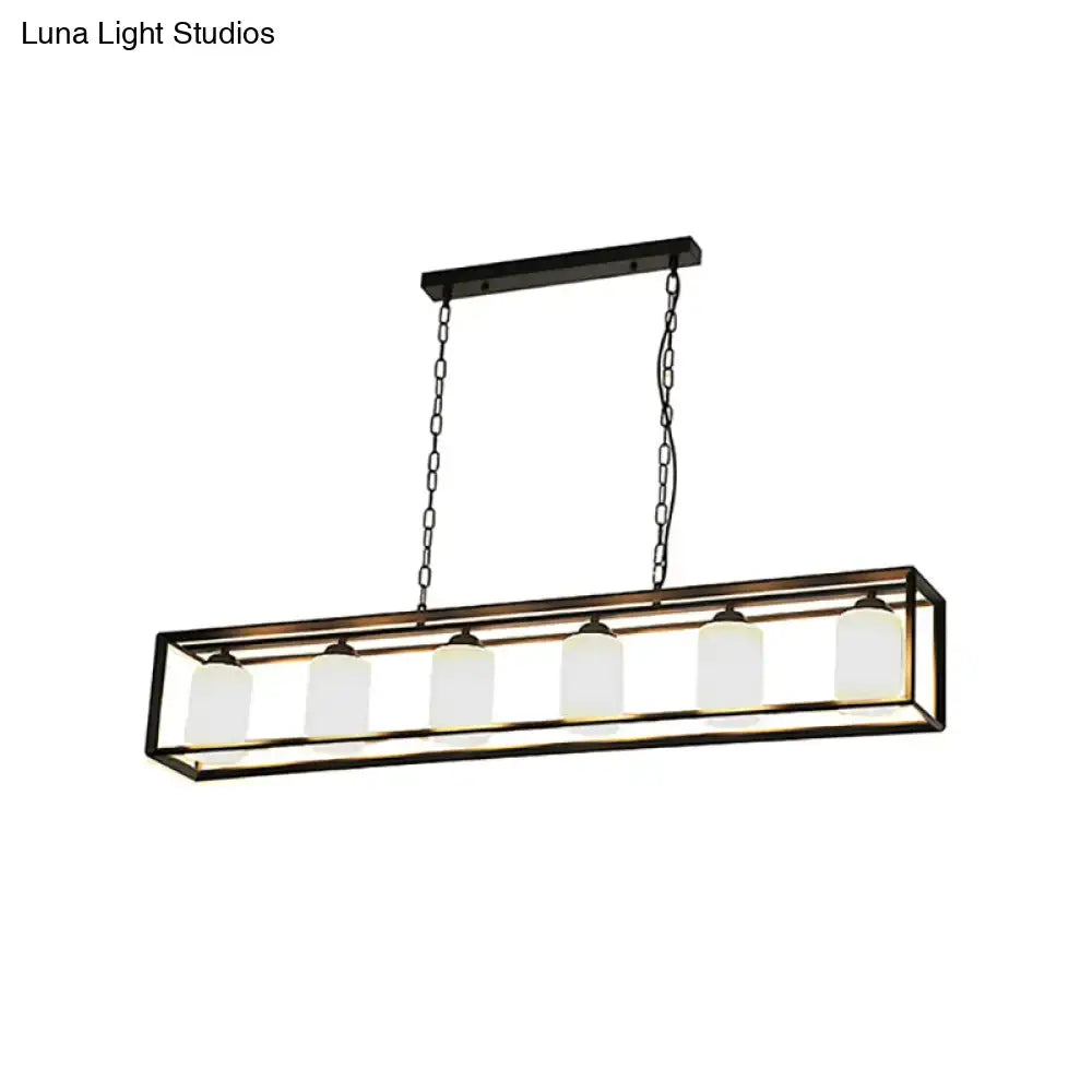 Traditional black & brass island pendant with opal glass kitchen light
