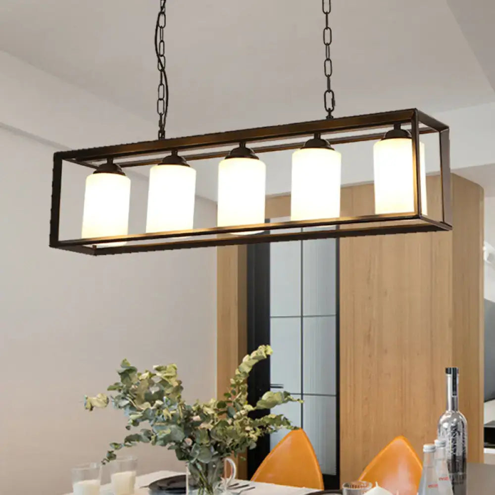 Traditional black & brass island pendant with opal glass kitchen light