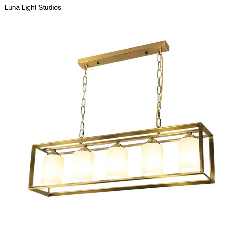 Traditional black & brass island pendant with opal glass kitchen light