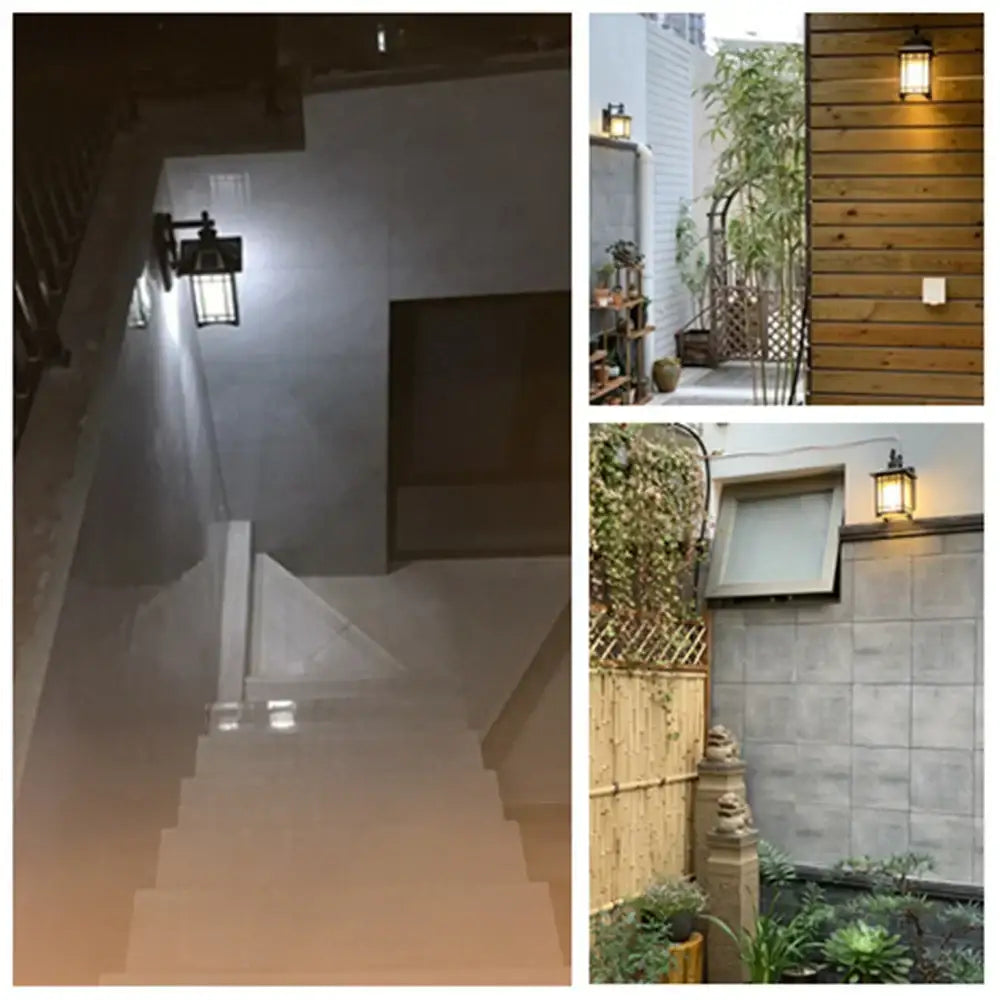 Traditional black led wall lamp garden lantern with frosted glass