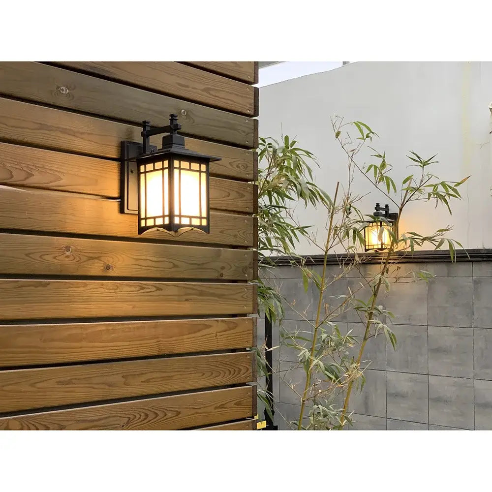 Traditional black led wall lamp garden lantern with frosted glass