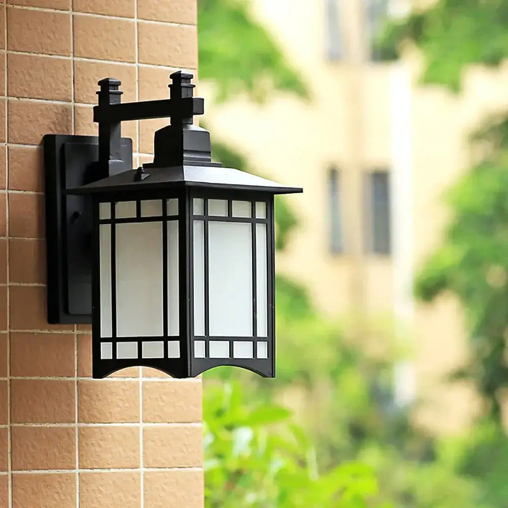Traditional black led wall lamp garden lantern with frosted glass