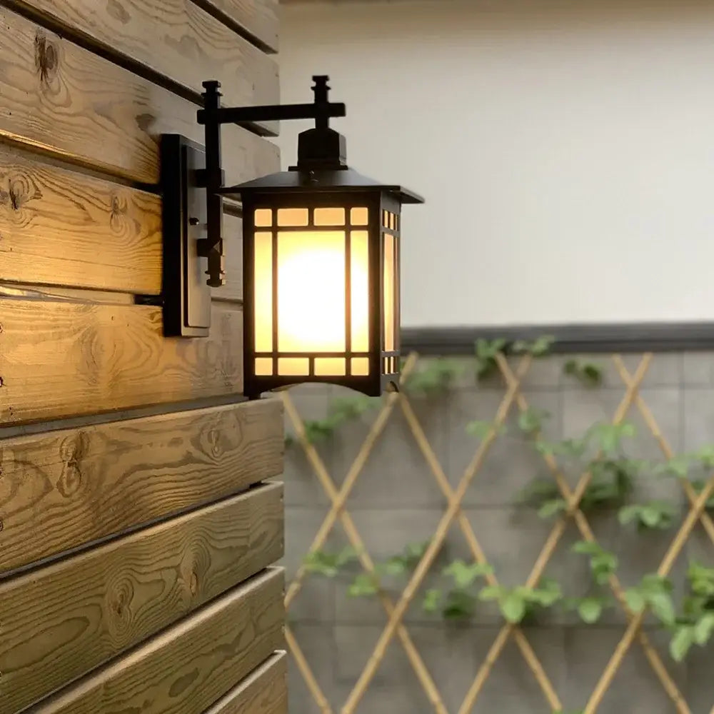 Traditional black led wall lamp garden lantern with frosted glass