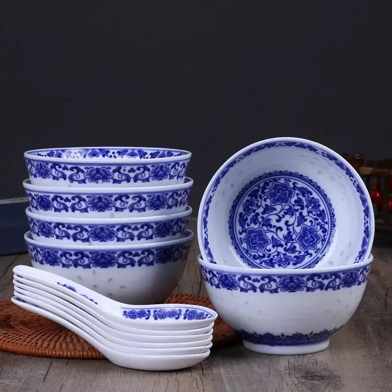 DecorBites™ Blue And White Porcelain Dragon Rice Bowls Set