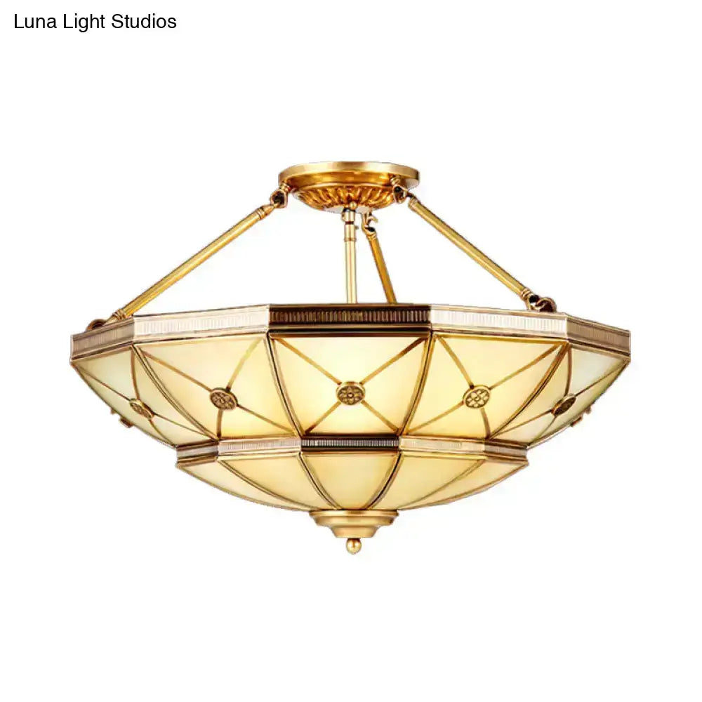 Traditional brass umbrella semi flush mount living room light 32" width