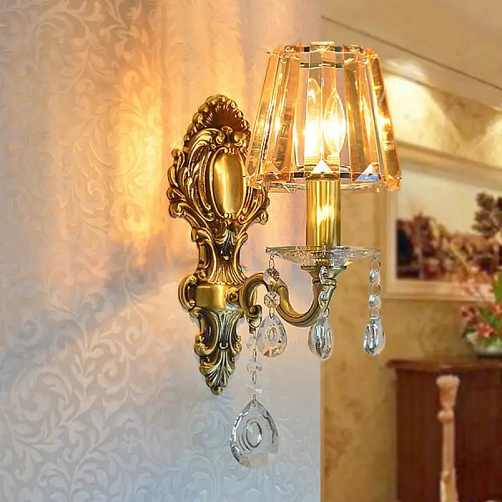 DecorBites™ Traditional Brass 1-Light Candle Wall Sconce with Clear Crystal Shade