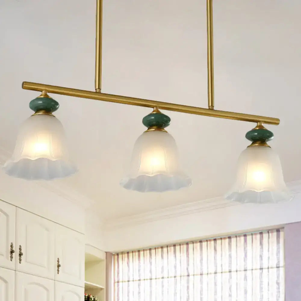DecorBites™ Traditional Cream Glass Island Light with Gold Suspension - 3 Lights