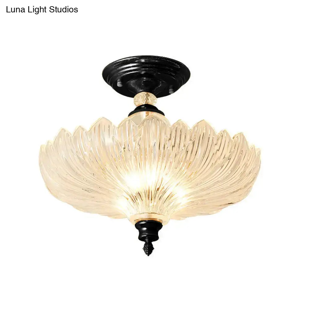 DecorBites™ Traditional Crystal Ceiling Light with Scalloped Design and 3 Lights in Black/Gold - Ideal for Dining Room (12"/16" Wide)