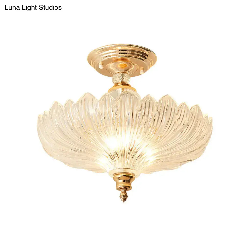 DecorBites™ Traditional Crystal Ceiling Light with Scalloped Design and 3 Lights in Black/Gold - Ideal for Dining Room (12"/16" Wide)