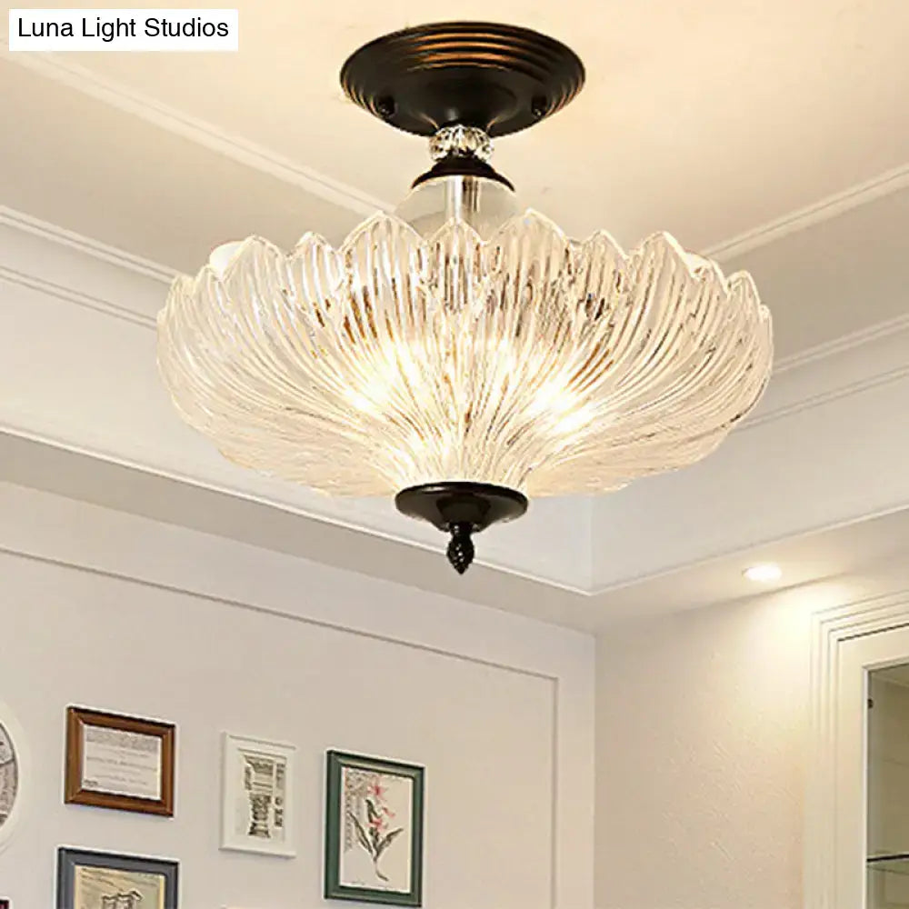 DecorBites™ Traditional Crystal Ceiling Light with Scalloped Design and 3 Lights in Black/Gold - Ideal for Dining Room (12"/16" Wide)