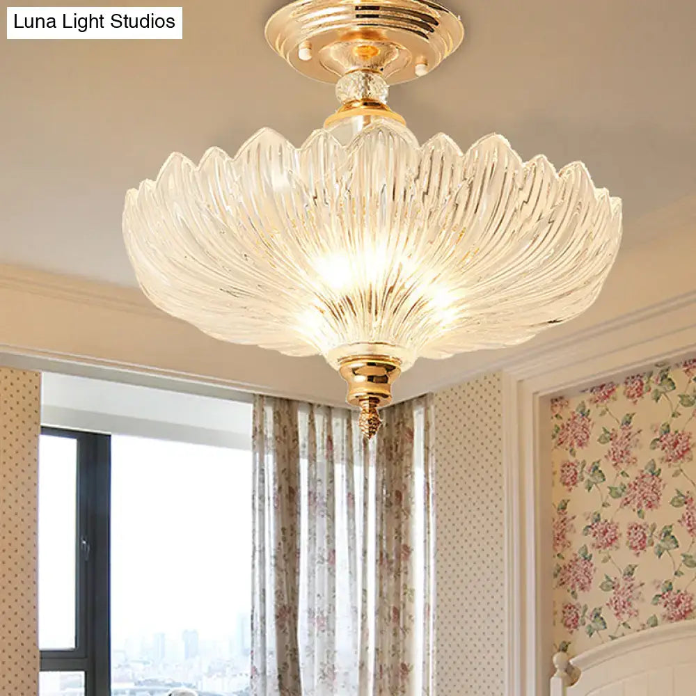 DecorBites™ Traditional Crystal Ceiling Light with Scalloped Design and 3 Lights in Black/Gold - Ideal for Dining Room (12"/16" Wide)