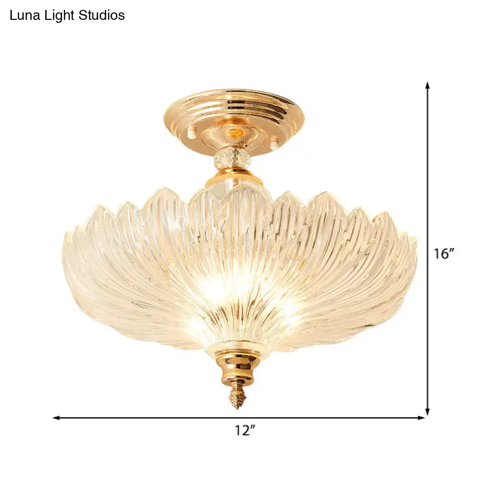 DecorBites™ Traditional Crystal Ceiling Light with Scalloped Design and 3 Lights in Black/Gold - Ideal for Dining Room (12"/16" Wide)